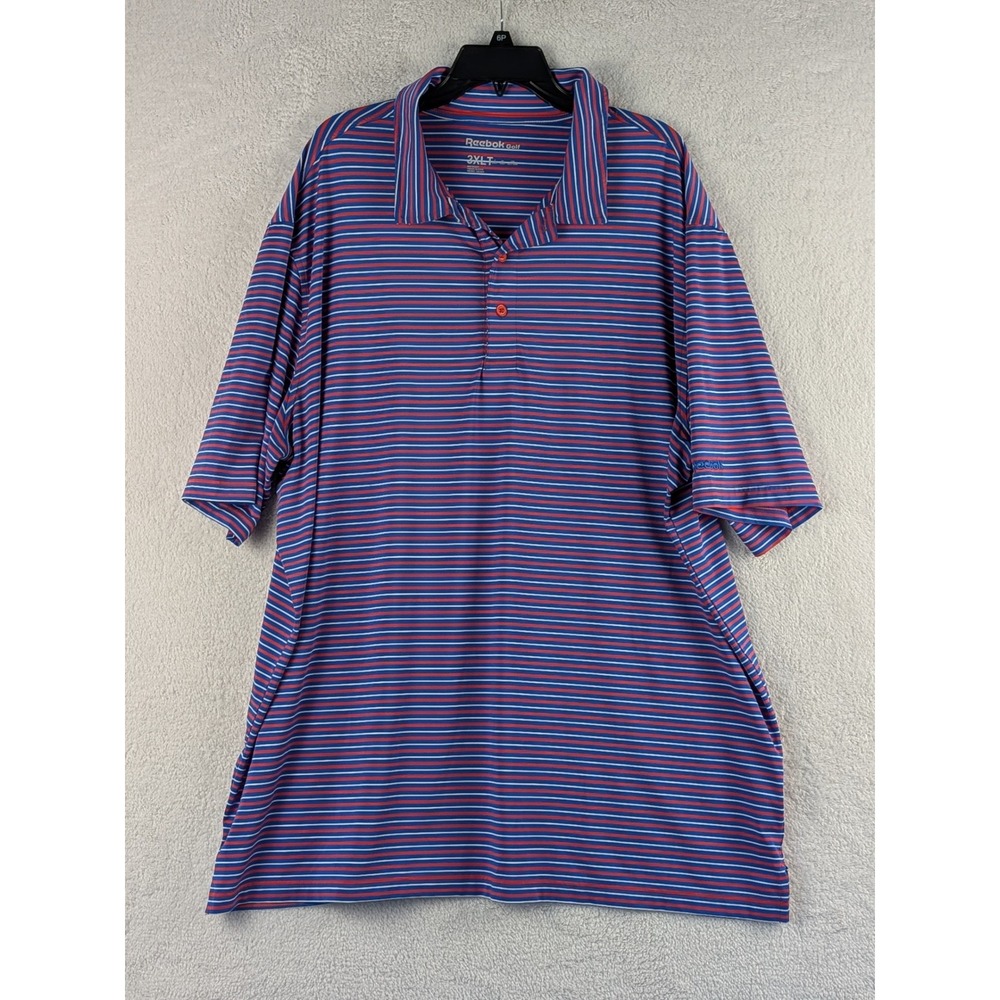 Reebok Golf Mens 3XLT Blue Red Striped Short Sleeve Performance Polo Shirt